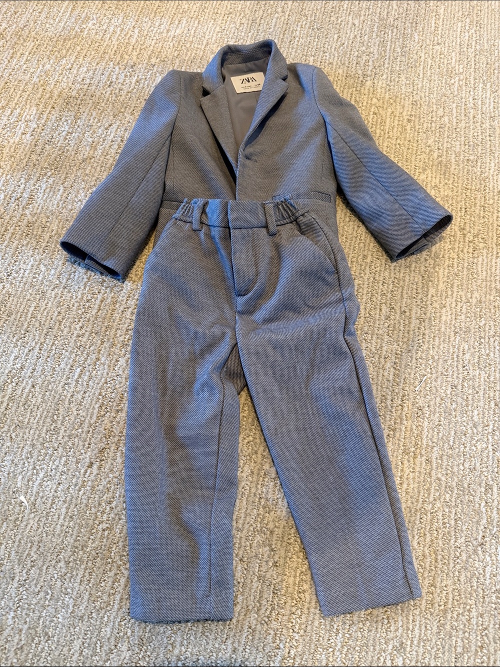 Zara Kids Blue-Gray Textured Blazer and Trousers Set
